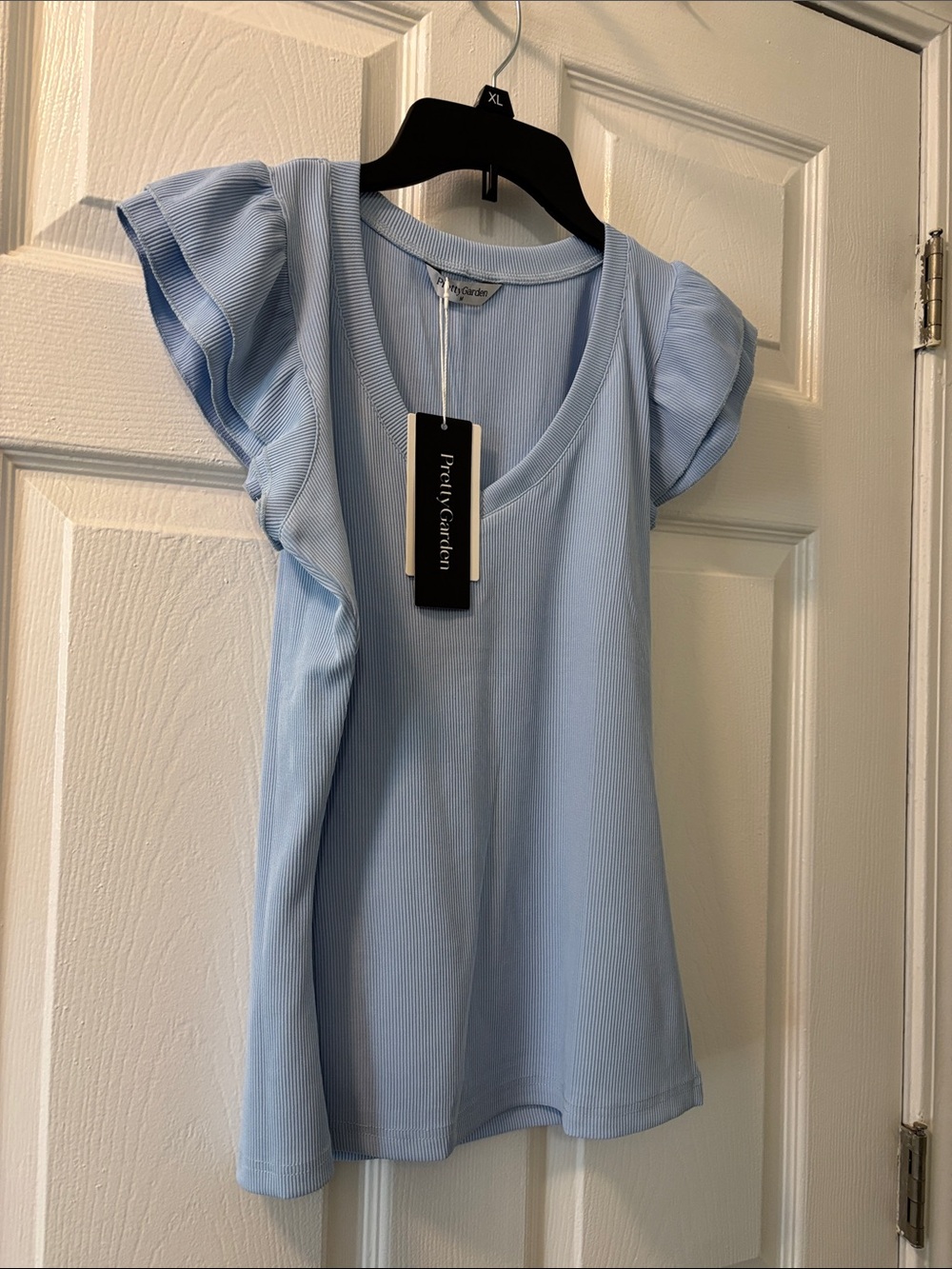 PrettyGarden Women's Sky Blue Ruffle Sleeve Tank Top